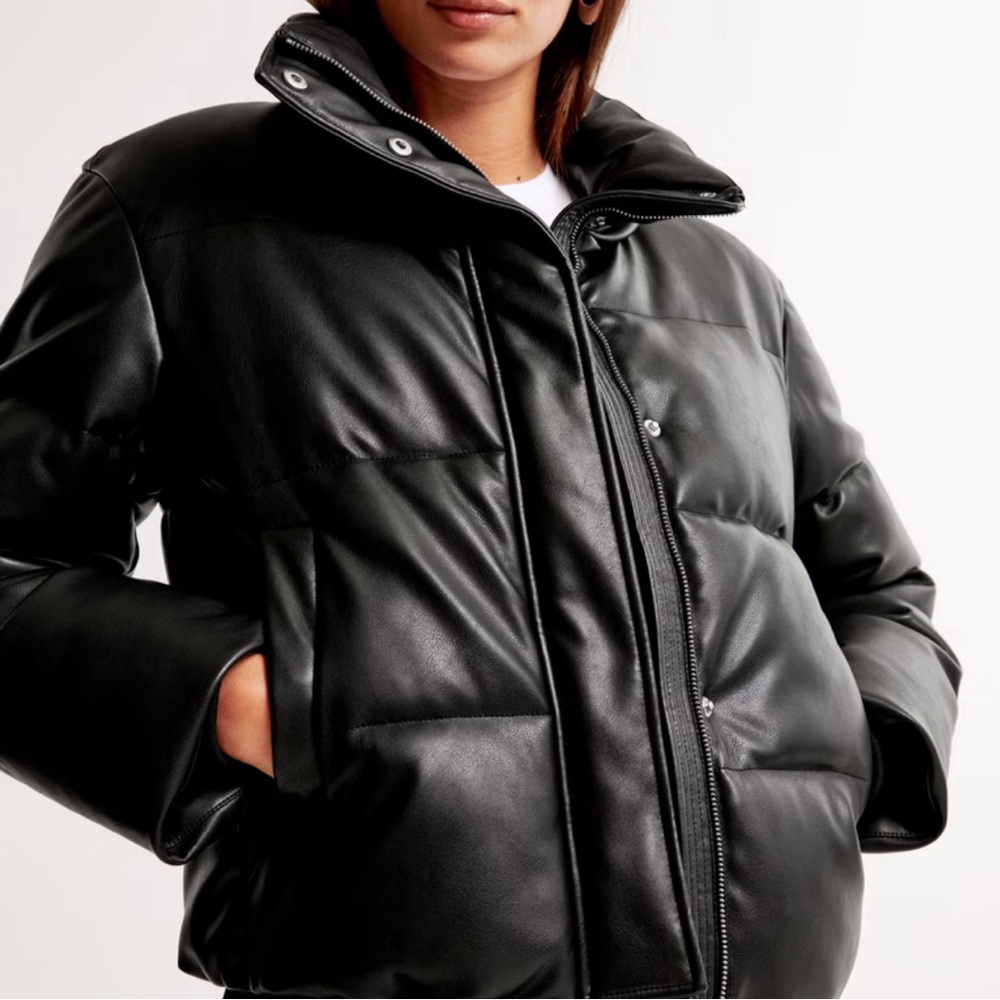 A&F vegan leather puffer jacket- black